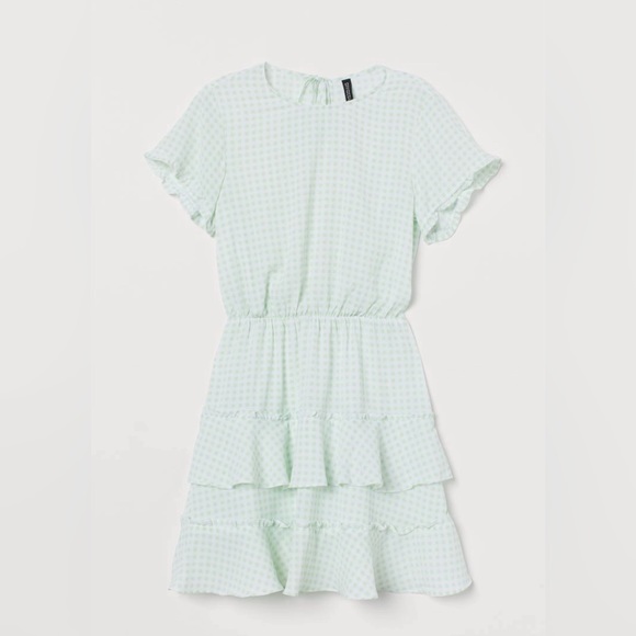 H&M green & white checkered tiered dress - Picture 1 of 7
